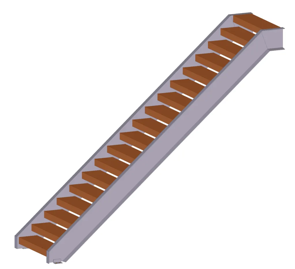 Treads supported by steel stringers
